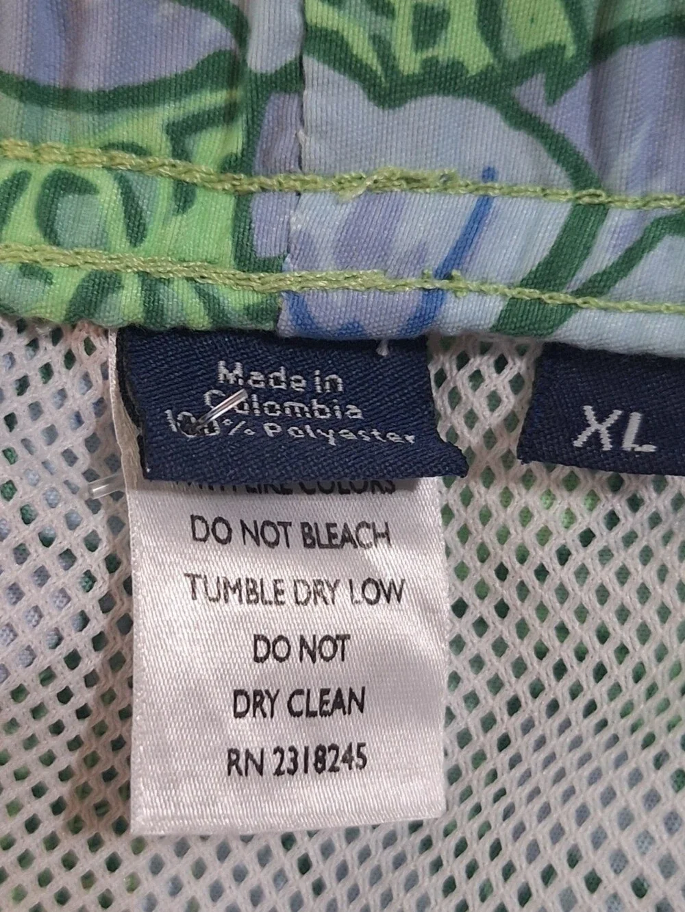 Vineyard Vines Swim Trunks Lined Mens XL Floral Green/Blue Pockets Drawstring
